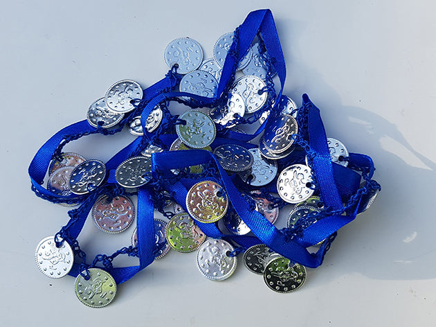 Ribbon with silver coins Majorelle blue