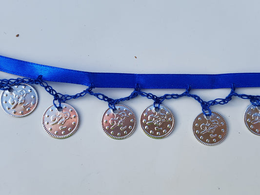 Ribbon with silver coins Majorelle blue