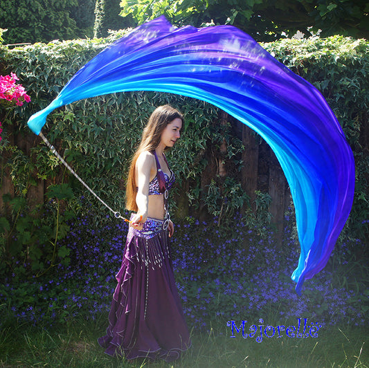 Silk veil fan in purple fuchsia and orange