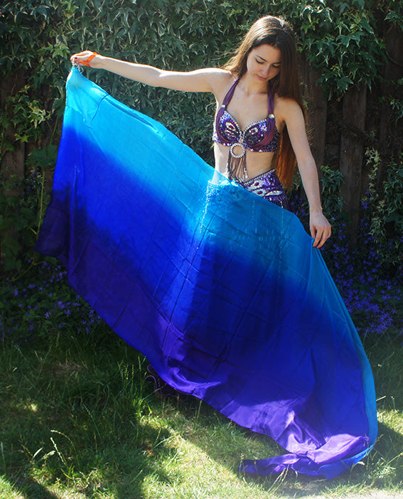 Silk veil fan in purple fuchsia and orange