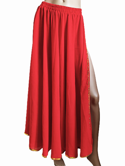 Belly dance skirt with slit, finished with gold beads.