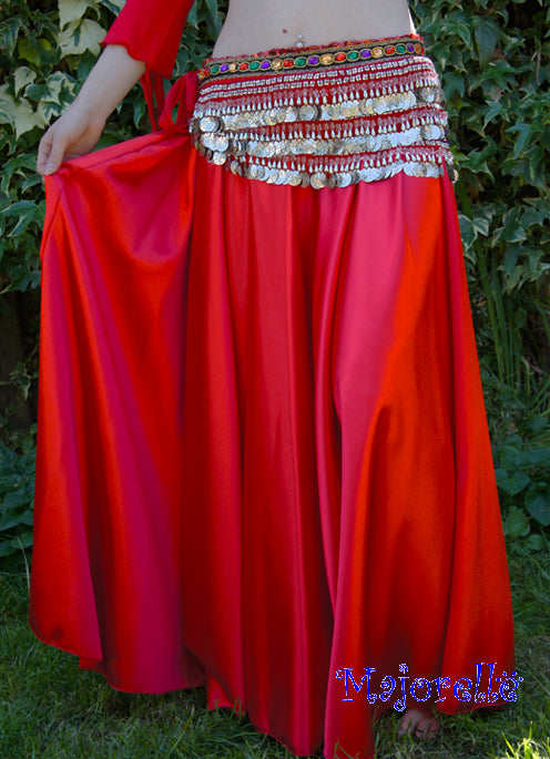 Wide satin belly dance skirt in red