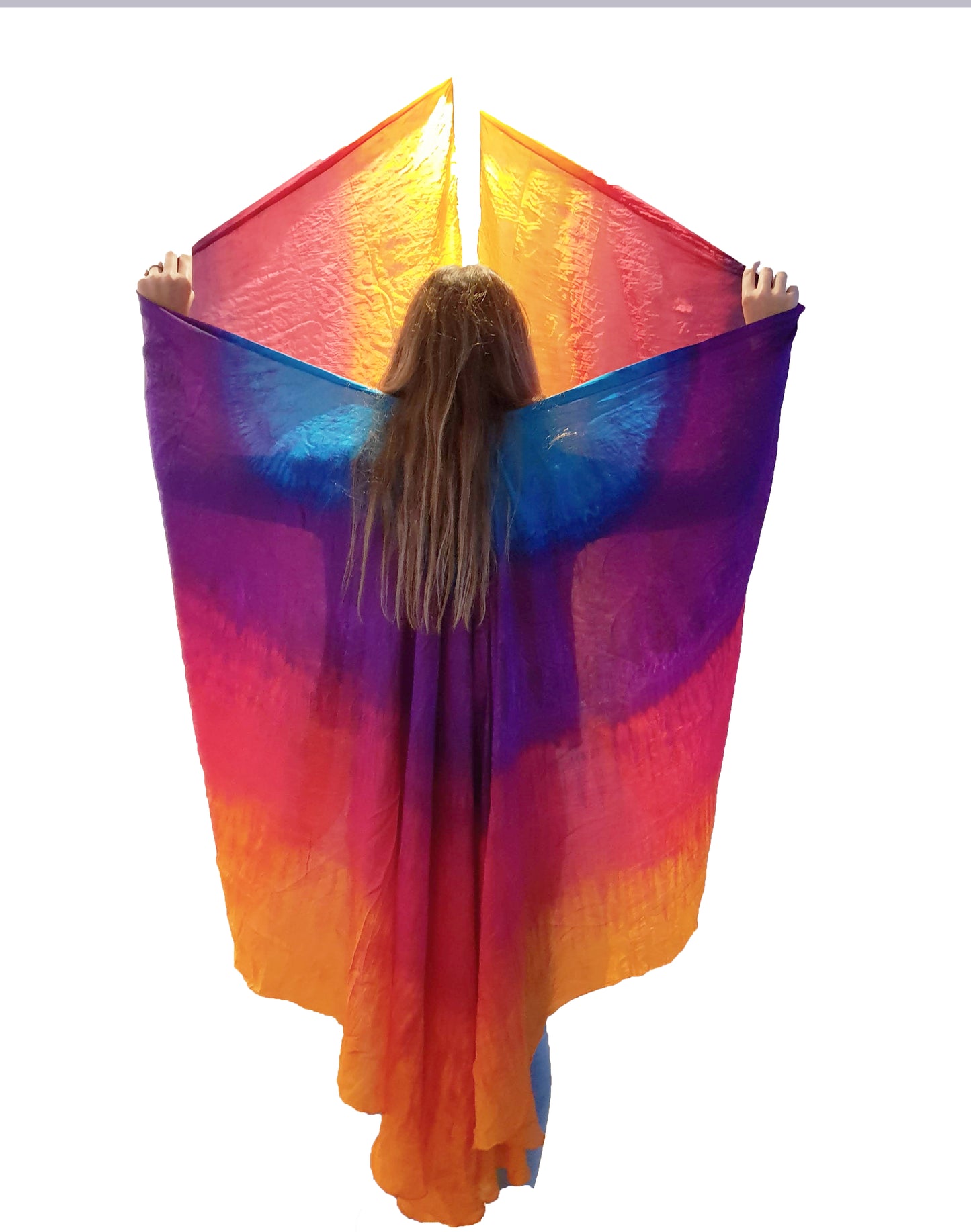 The Wings are 2 half veils with fixed sticks connected with a silk ribbon