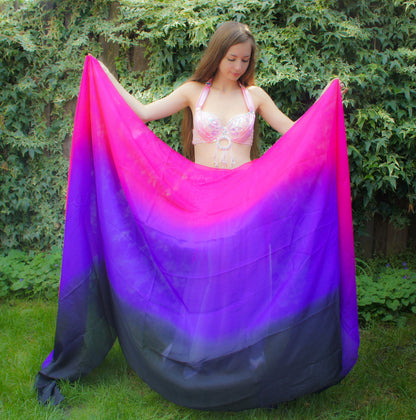 Silk veil in black purple fuchsia 100% silk
