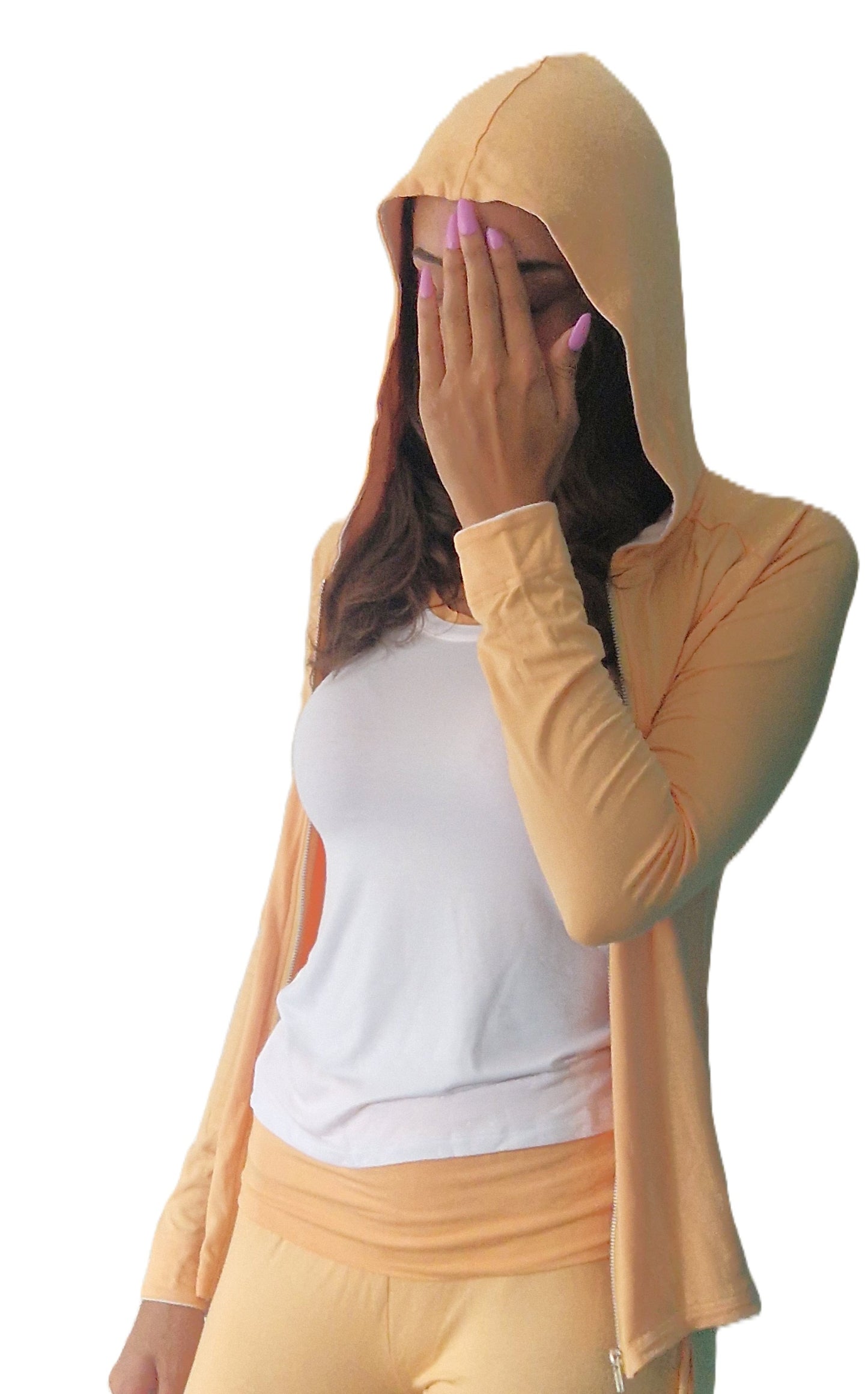 Yoga hoodie vest peach, 92% bamboo