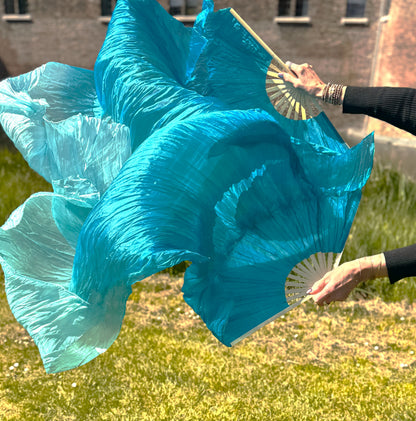 Silk fanveils set in blue-green 150cm