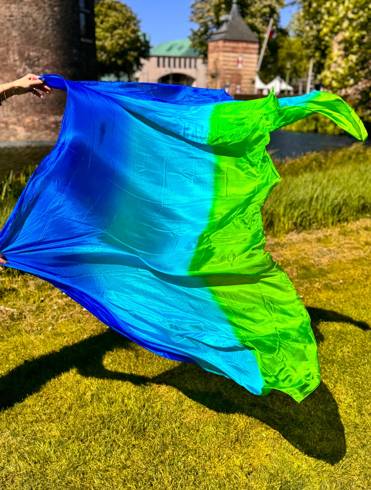 Zijden sluier in blauw turquoise groen