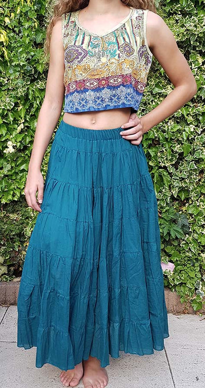Sleeveless Crop top with batik print in green/blue