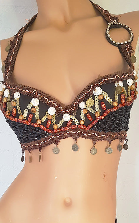 Tribal Bras with Coins and Sequins in Brown