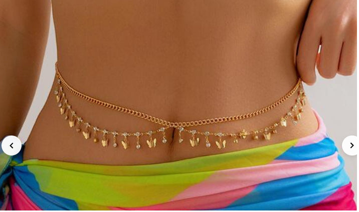 Belly chain / Hip chain gold with butterflies