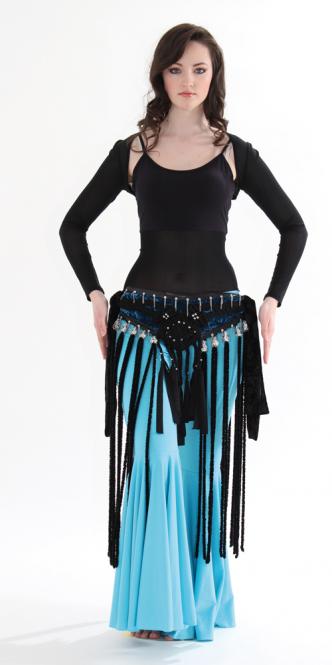 Belly dance top with belly net and loose Bolero 3/4 sleeve, 2-piece