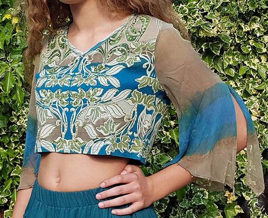 Crop Top with Print in Olive Green/Petrol