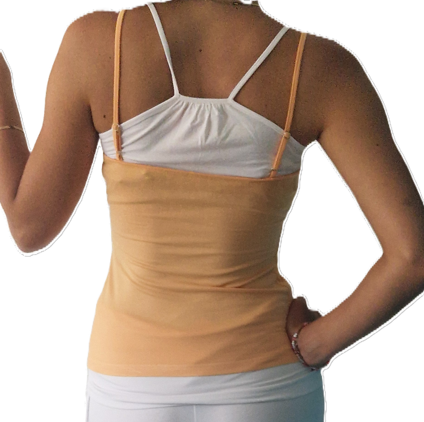Yoga Spaghetti top peach with white accent