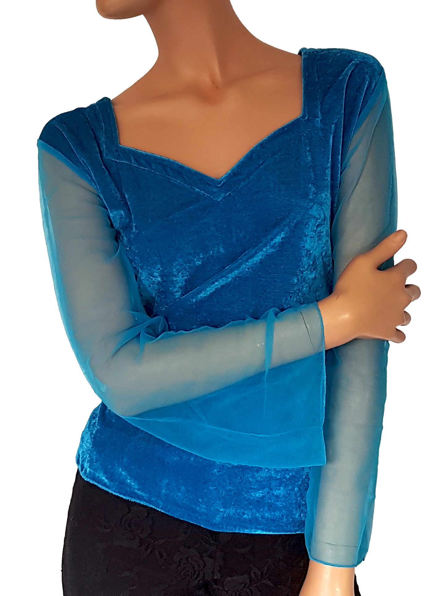 Velvet top with tulle sleeve (net fabric)