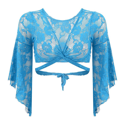 Top met kant in turquoise