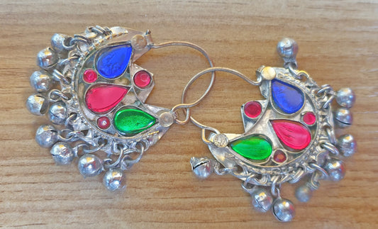 Kuchi earrings with colored stones