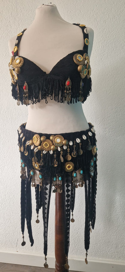 Zware, bewerkte buikdans tribal belt en BH - Tribal kostuum