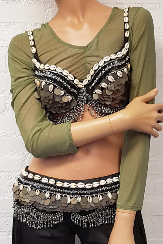 Super sale! Crop top net fabric in olive green