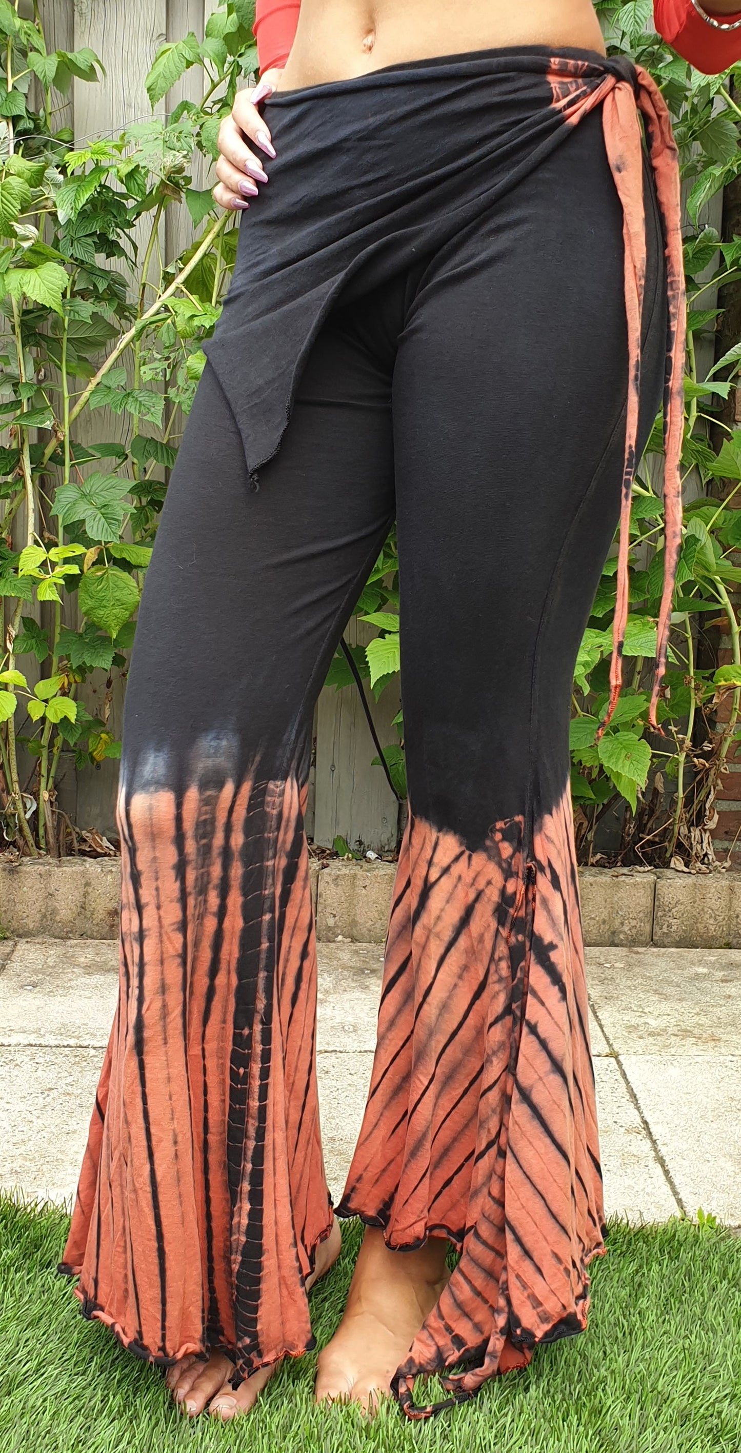 Black tribal pants with batik gradient in red-brown Size L