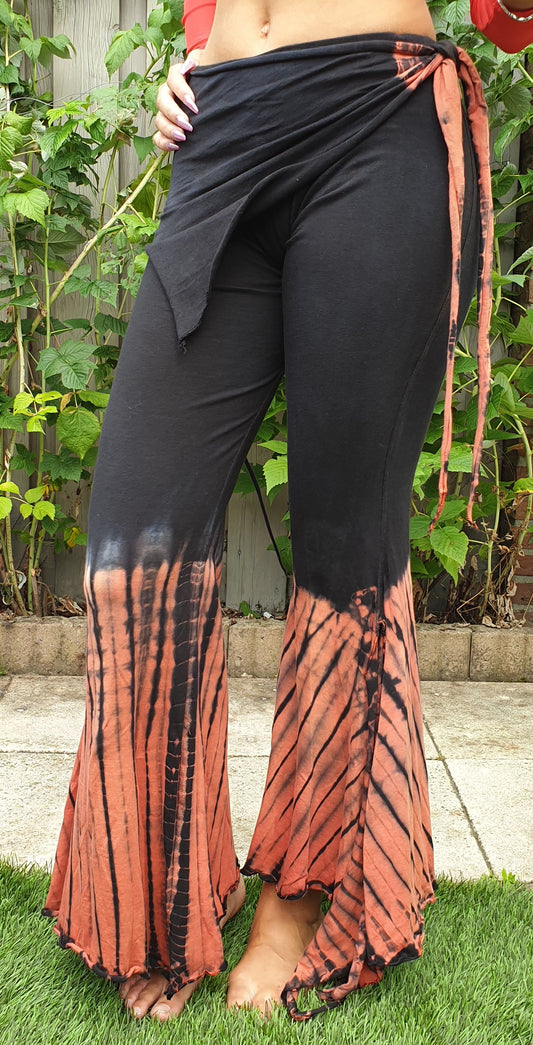 Black tribal pants with batik gradient in red-brown Size L