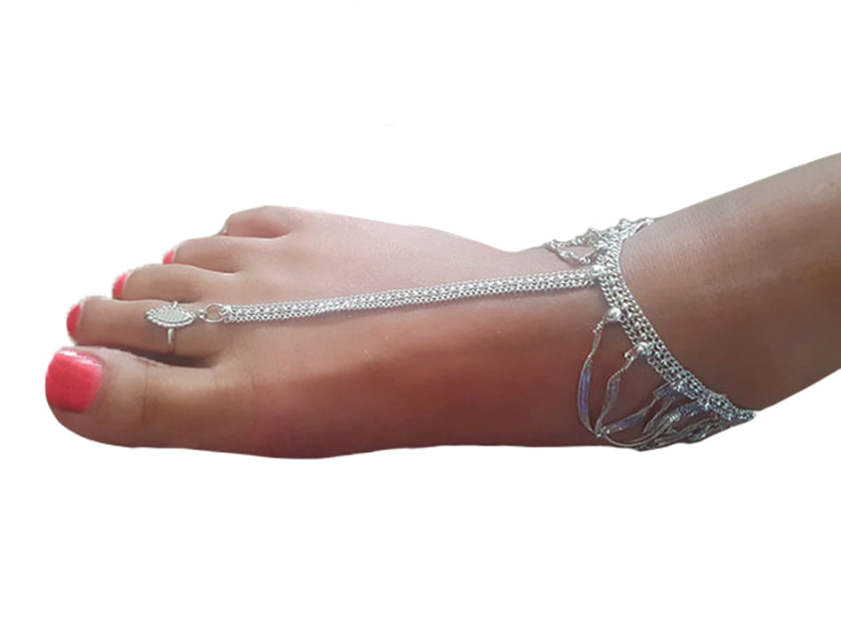 Foot jewelry with adjustable ring in silver