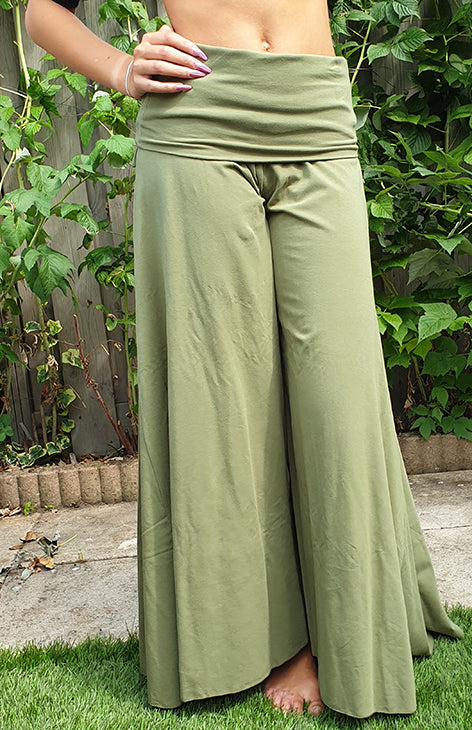 Wide olive green trousers of beautiful quality