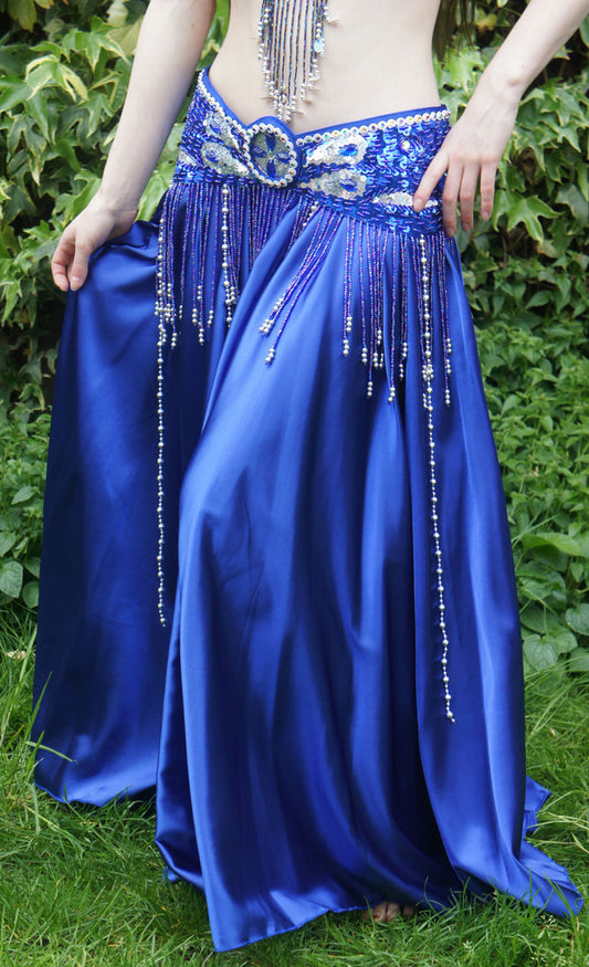 Wide satin belly dance skirt in blue