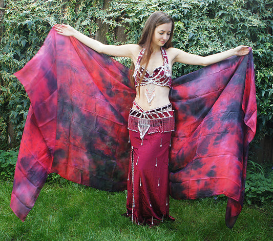 Silk veil tie dye black red