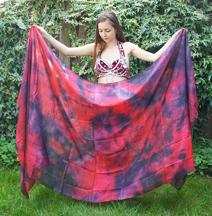 Silk veil tie dye black red