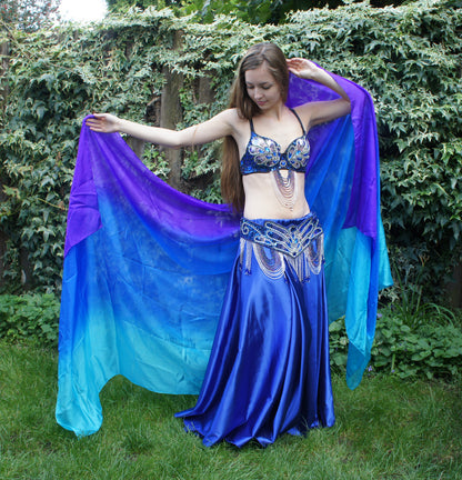 Silk veil in purple blue turquoise 100% silk