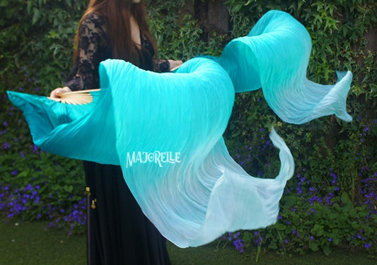 Silk veil fan in peacock green with color gradient 150cm