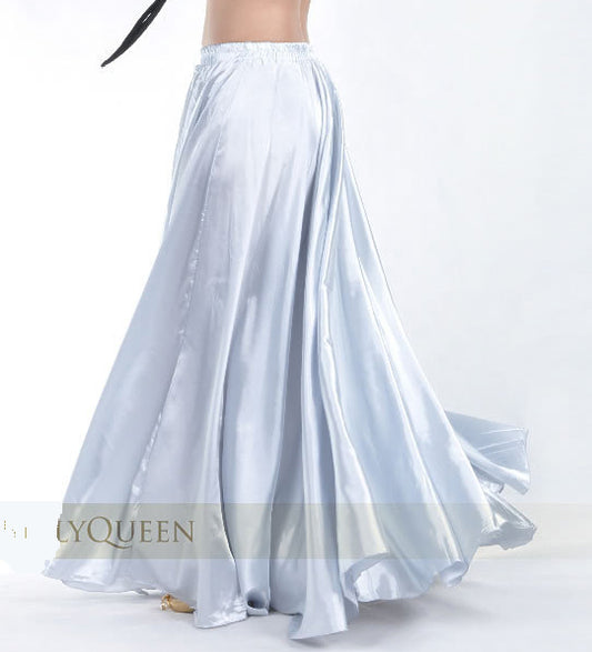 Wide satin skirt in silver