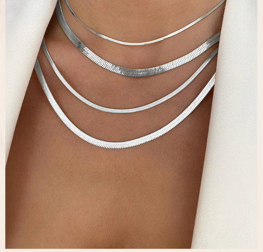 Snake necklace flat link silver