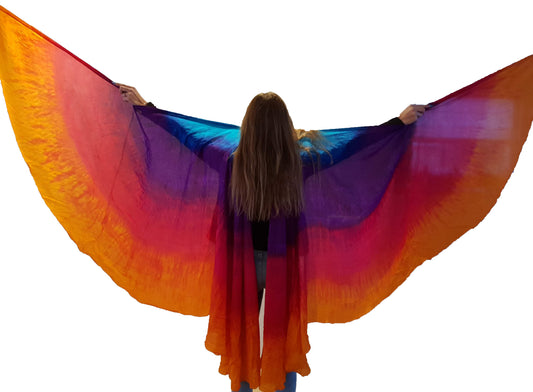 The Wings are 2 half veils with fixed sticks connected with a silk ribbon