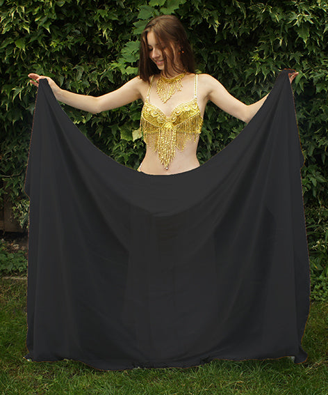 Black belly dance veil finished with gold thread