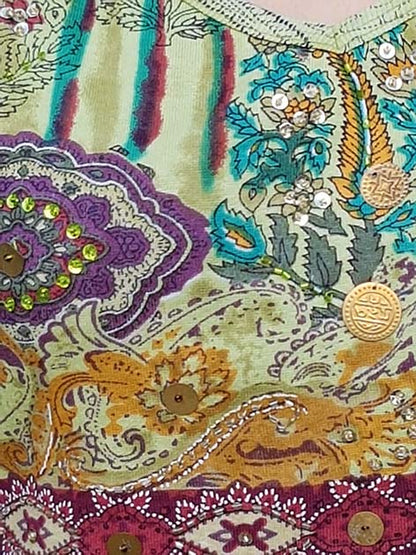 Sleeveless Crop top with batik print in green/blue