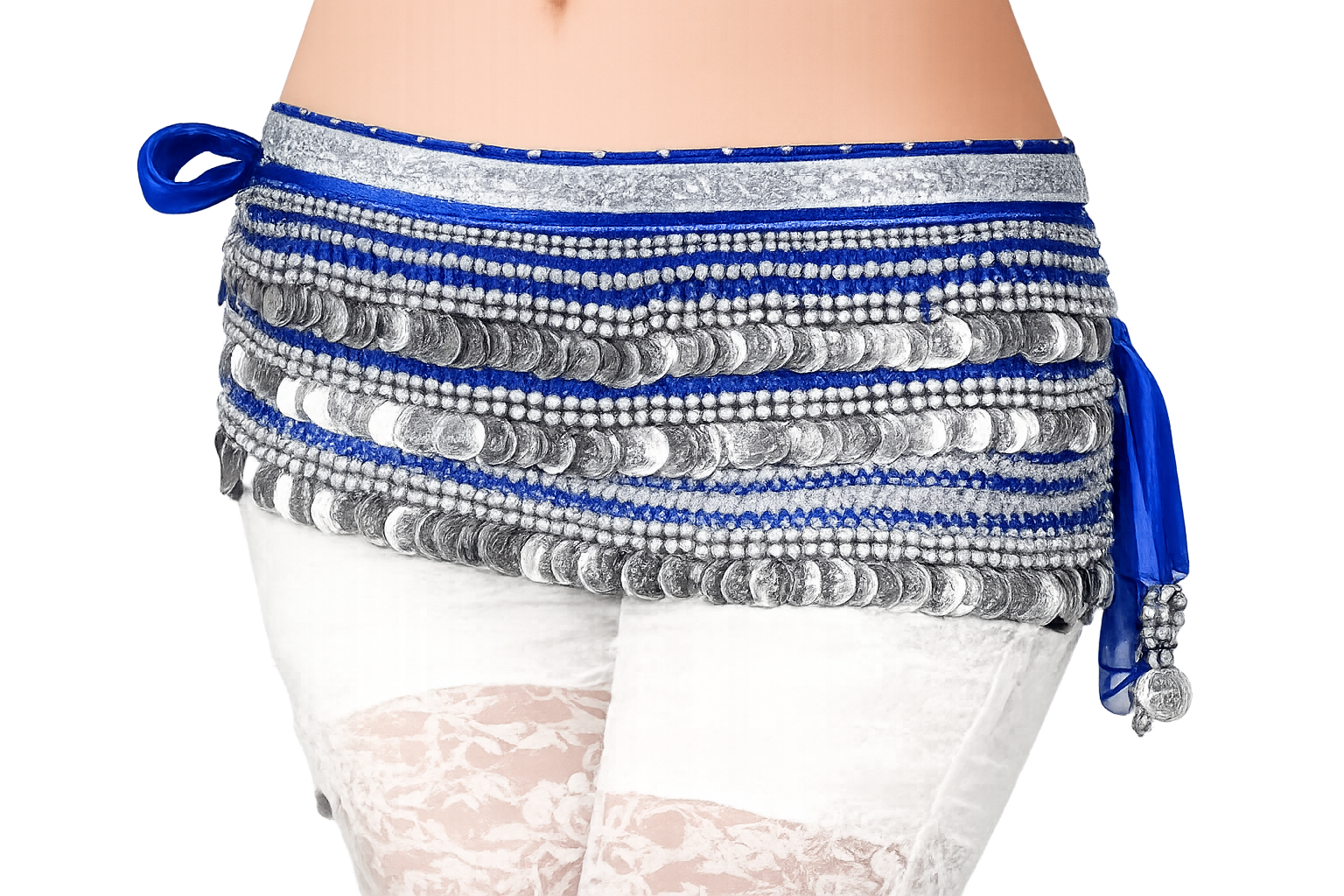 belly dance hip scarf blue silver