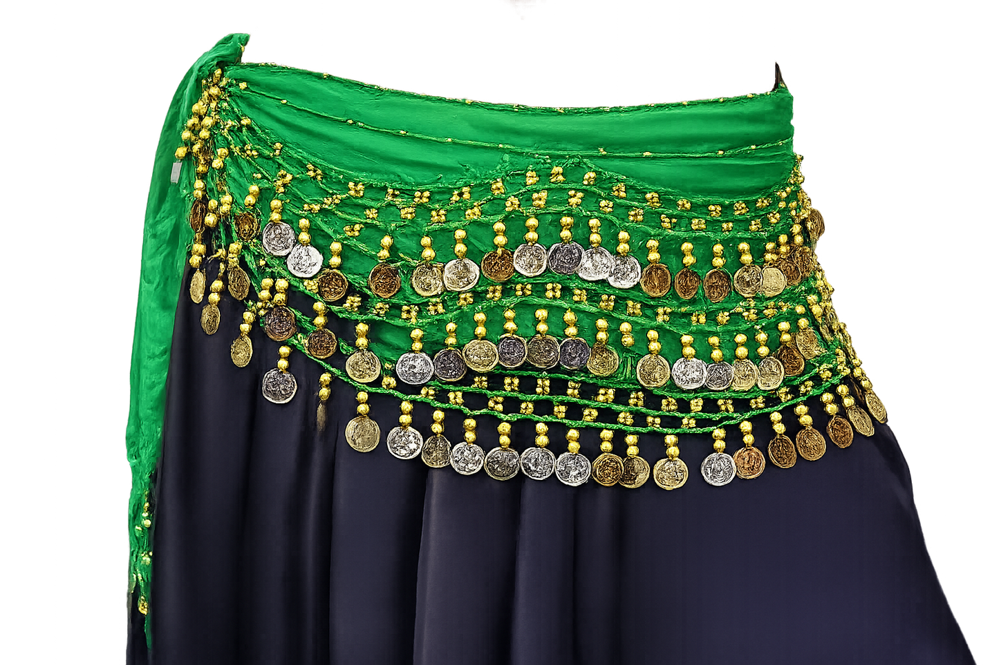 belly dance hip scarf green gold