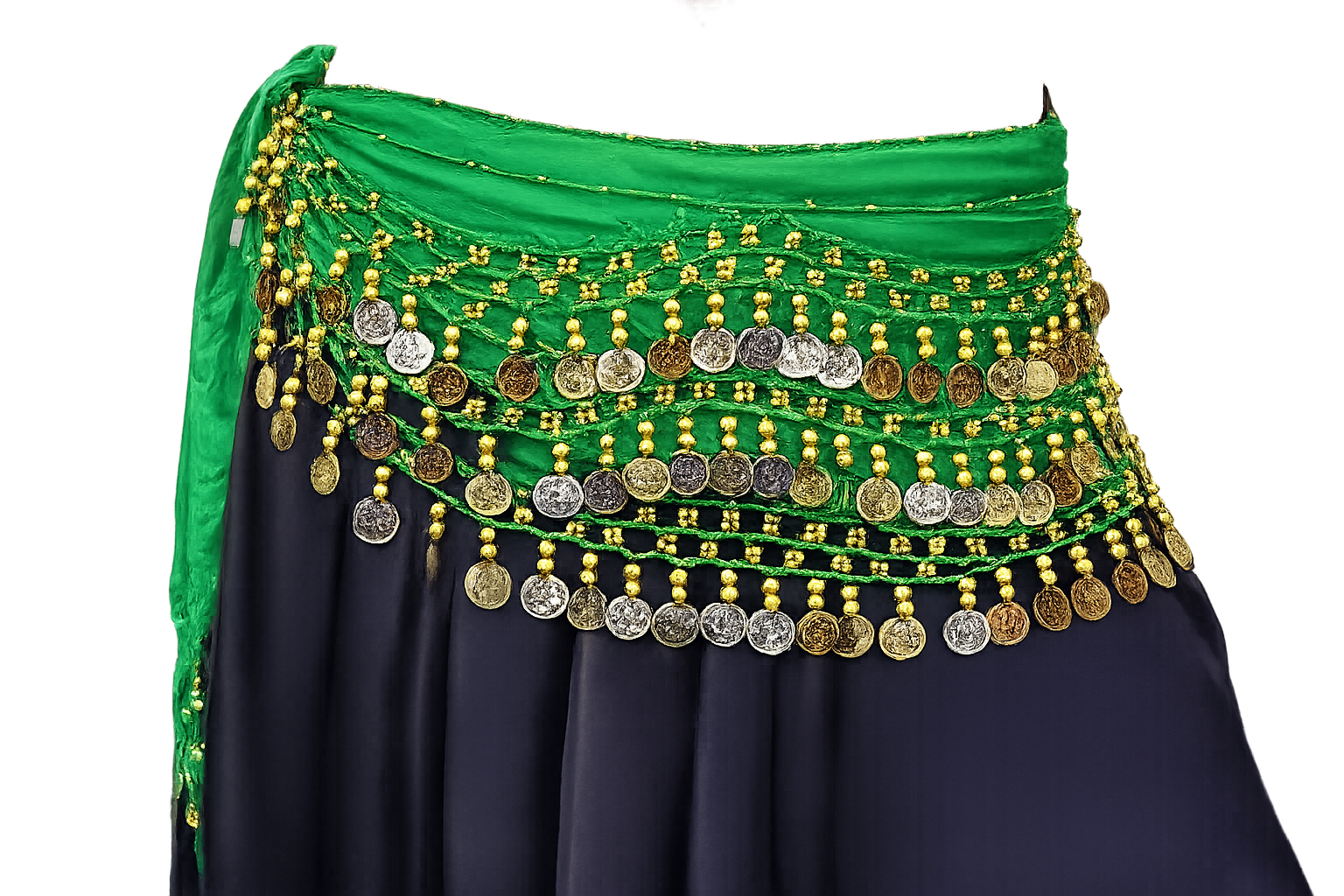belly dance hip scarf green gold