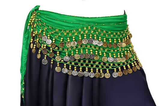 belly dance hip scarf green gold