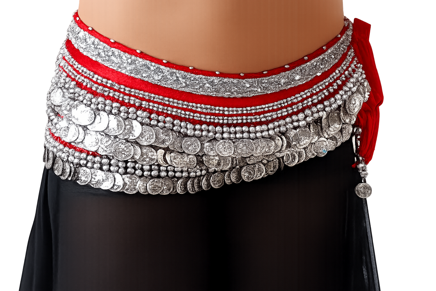 belly dance hiscarf red silver