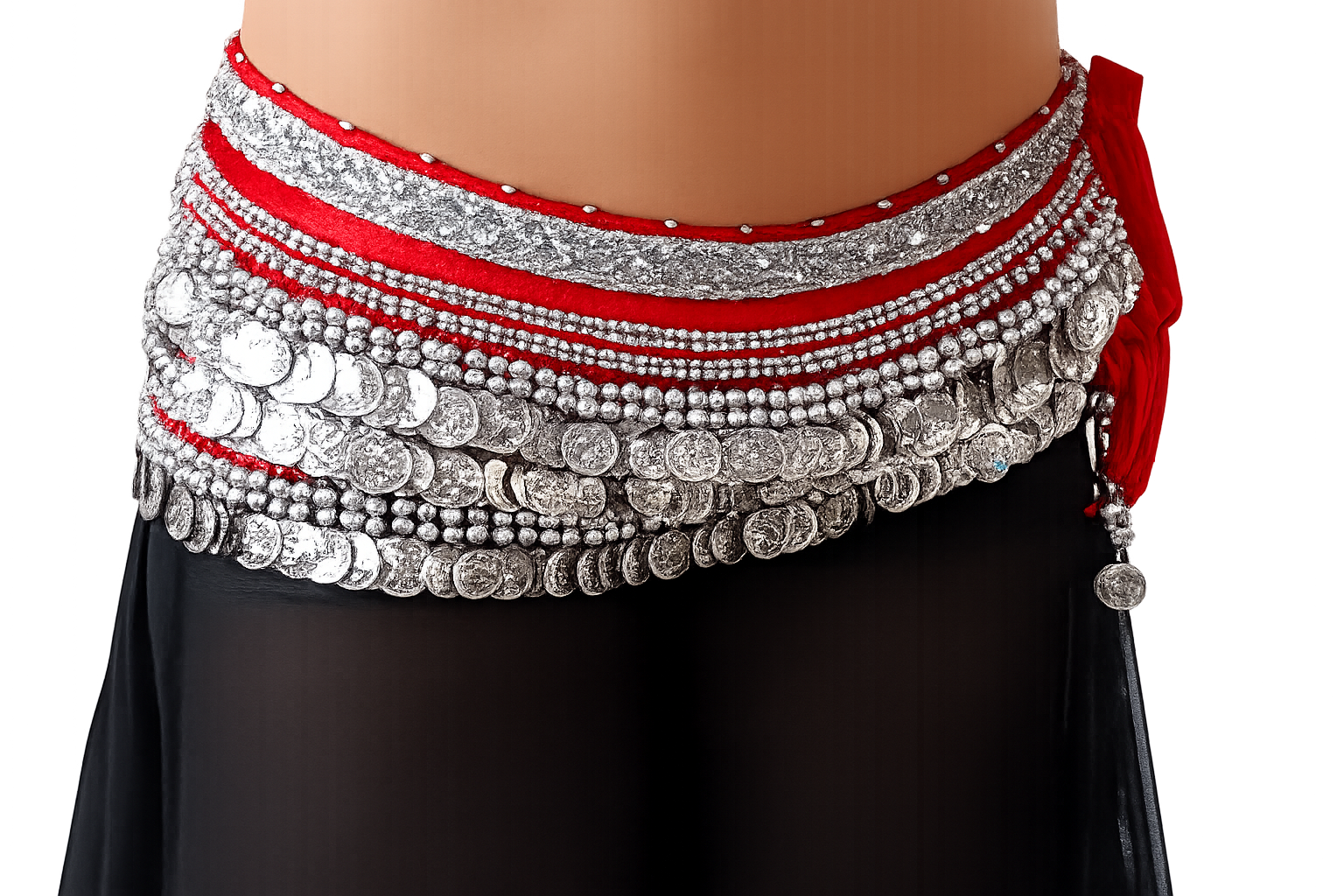 belly dance hiscarf red silver