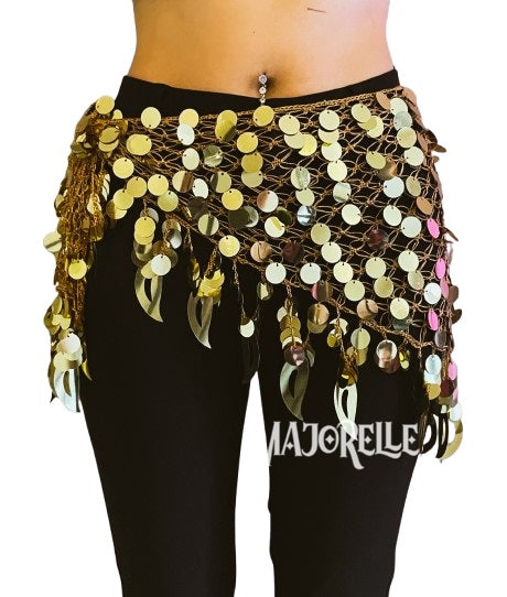 New: Belly dance hip scarf with sequins in turquoise