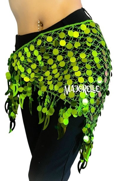 New: Belly dance hip scarf with sequins in turquoise