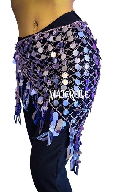 New: Belly dance hip scarf with sequins in turquoise