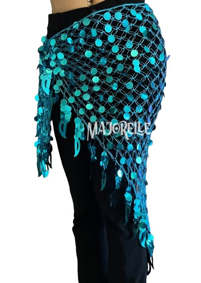 New: Belly dance hip scarf with sequins in turquoise