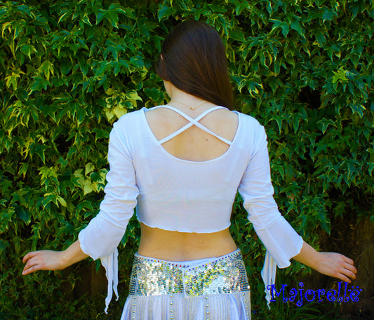 Cute tie top with butterfly sleeves in white