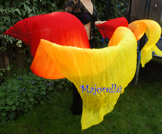 Beautiful silk belly dance veil fans Fire in red/orange/yellow