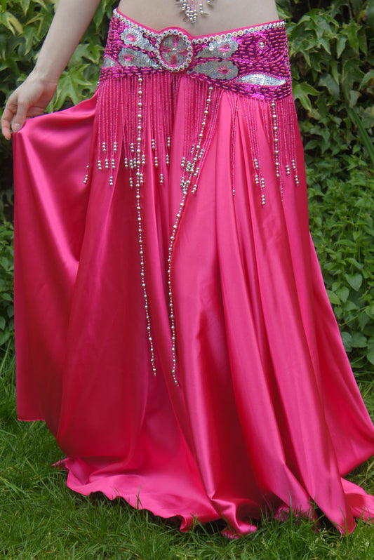 Wide satin belly dance skirt in fuchsia