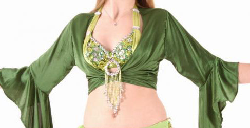 Belly dance bra with beautiful sequins in kiwi green.